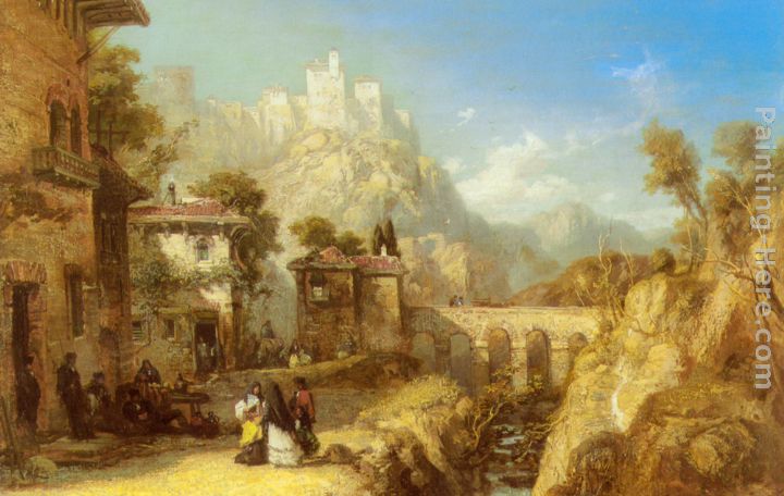 James Webb A Mediterranean Landscape with Villagers
